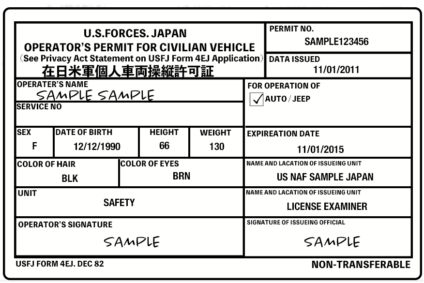 U.S. SOFA Military Driving License